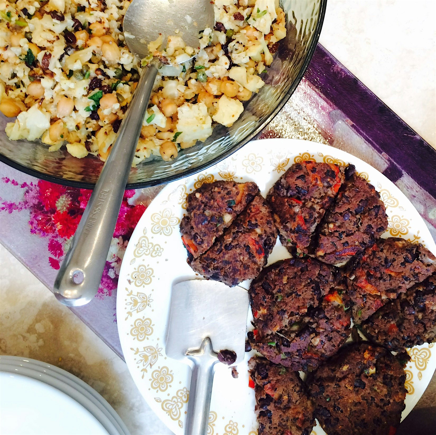 Father's Day brunch - veggie style with black bean burgers and my fav cauliflower And chickpeas F...