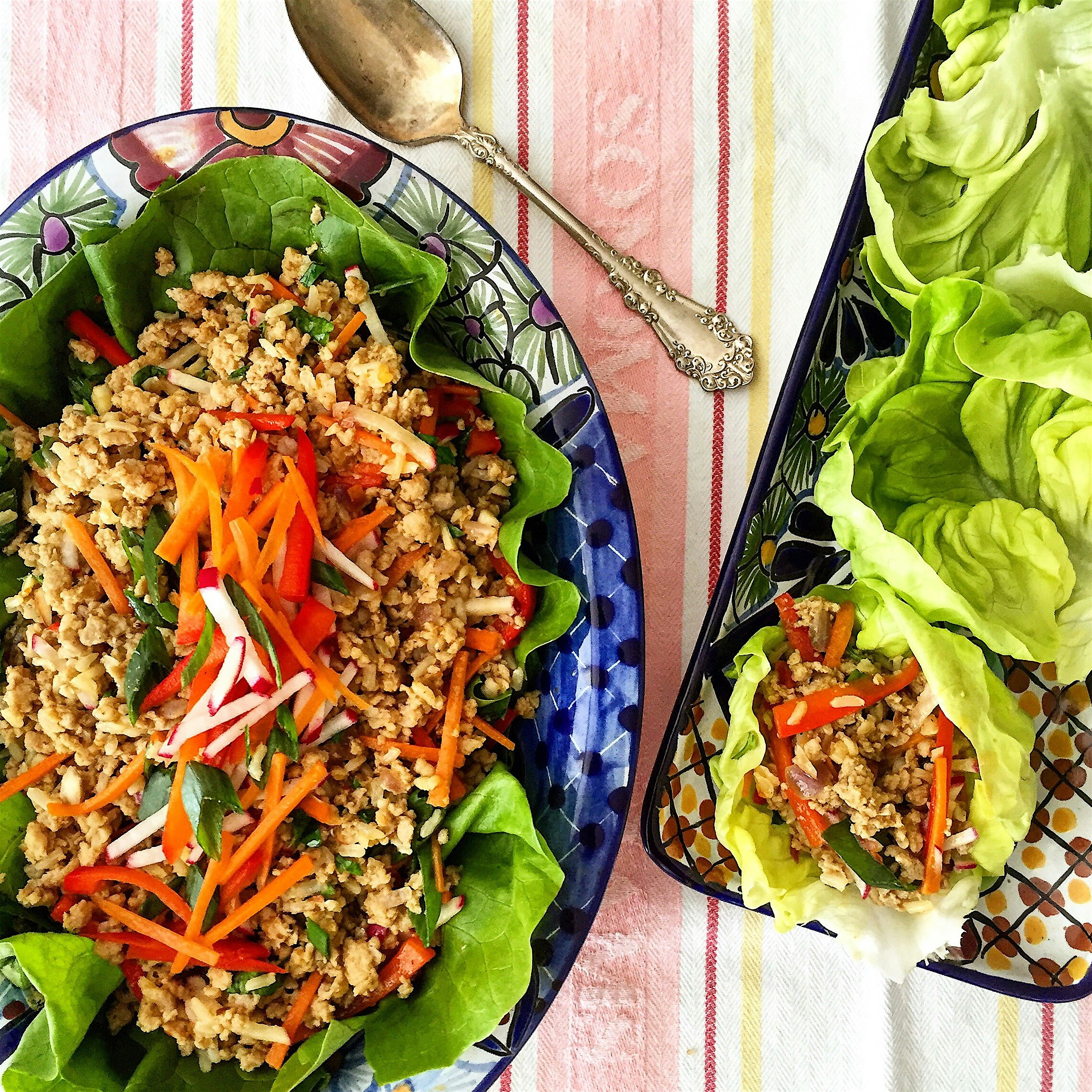 A dreary outside. A cheery inside. Chinese chicken lettuce cups. 