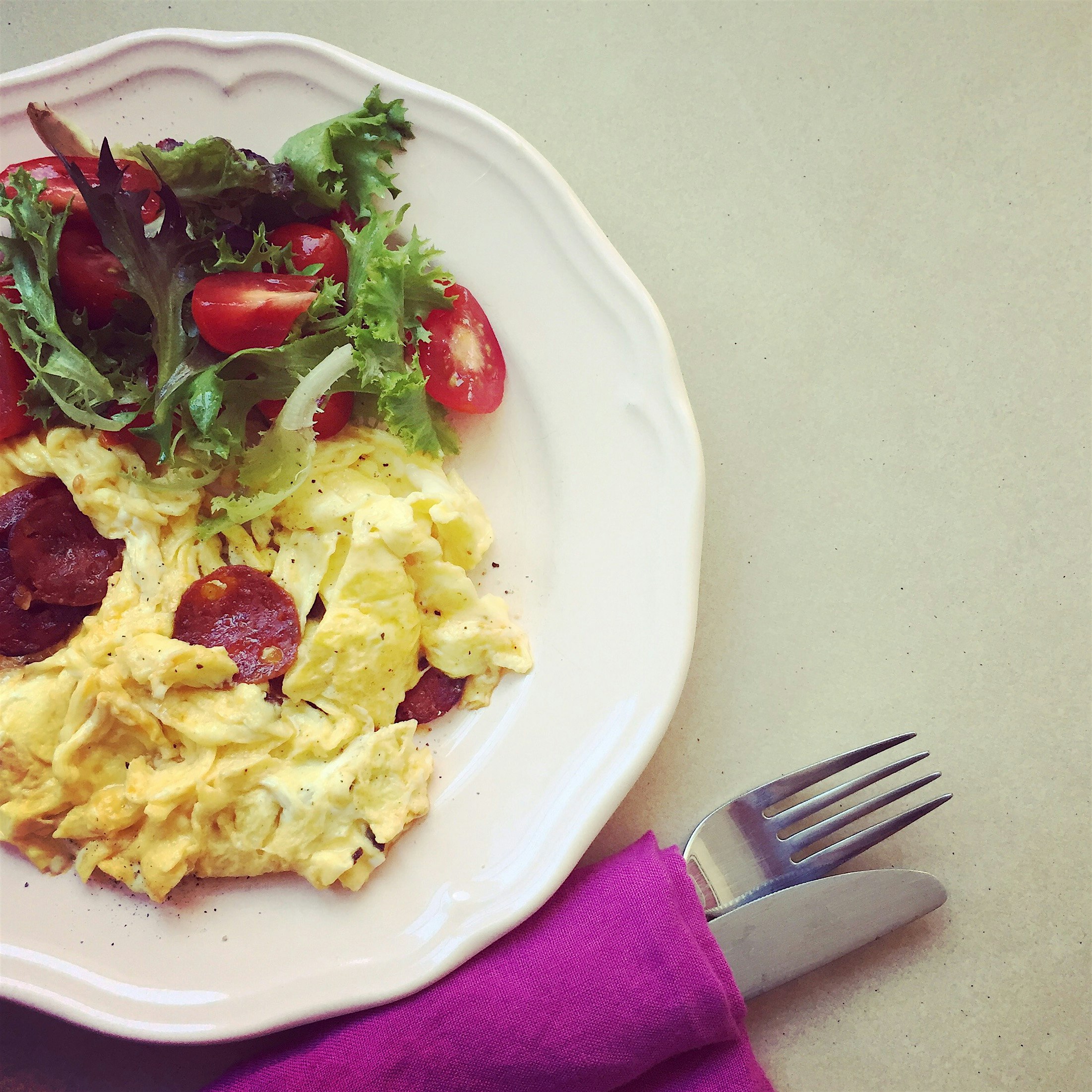 Scrambled eggs with chorizo