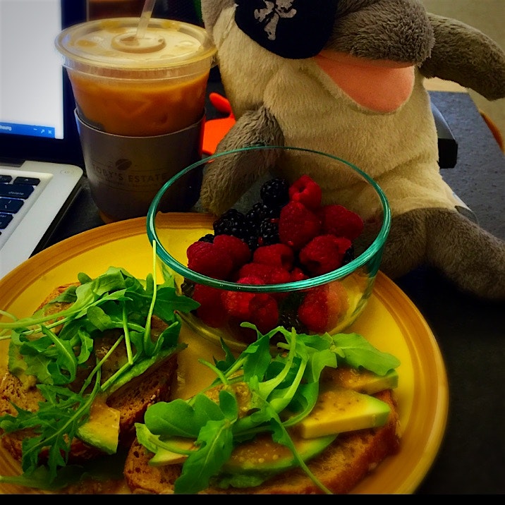 Breakfast of champions! Iced coffee, whole wheat toast with the works, and berries! Add the #Porp...