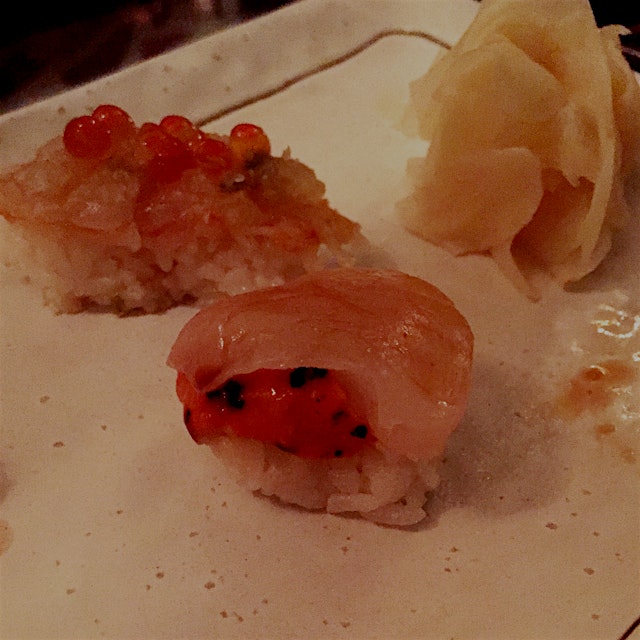 Uni wrapped in a raw scallop. Omakase at BUGS – yum!