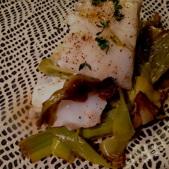 Massachusetts Hake with caramelized leeks and thyme in honor of the 4th!