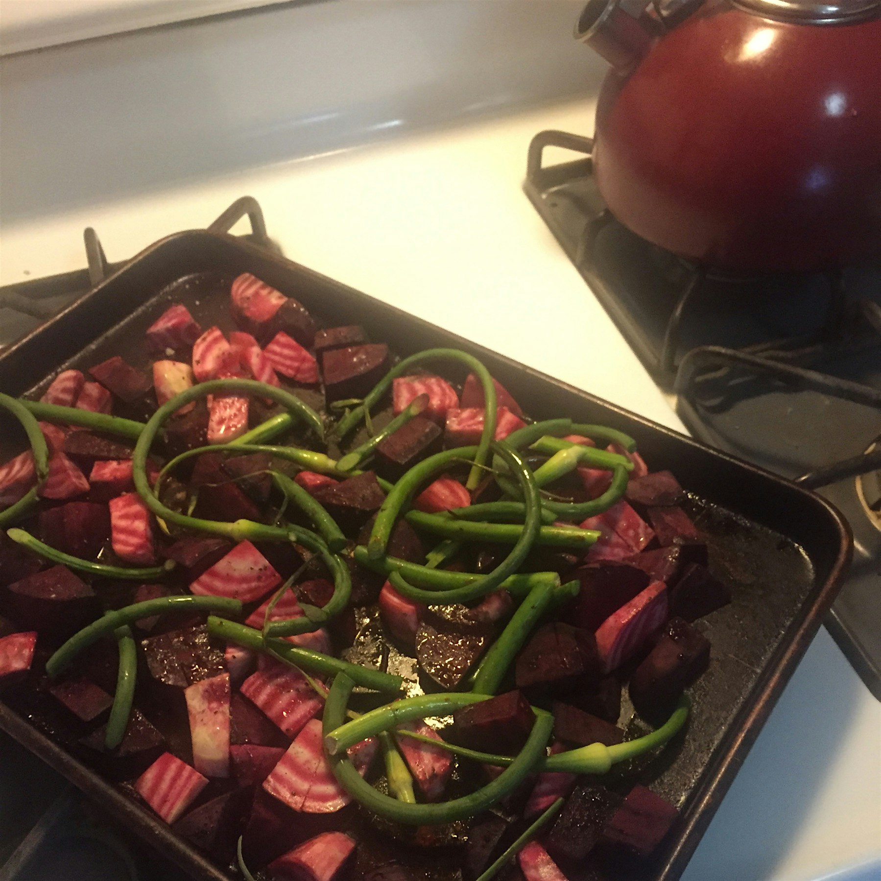 Roasting a colorful CSA bounty 