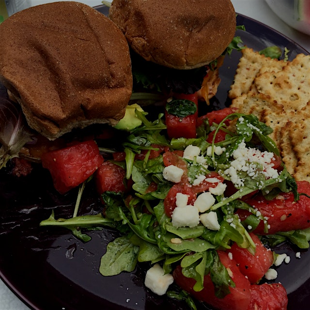 Took a #BlueApron burger and salad meal to a new level! Split the 9oz. of ground beef into 4 slid...
