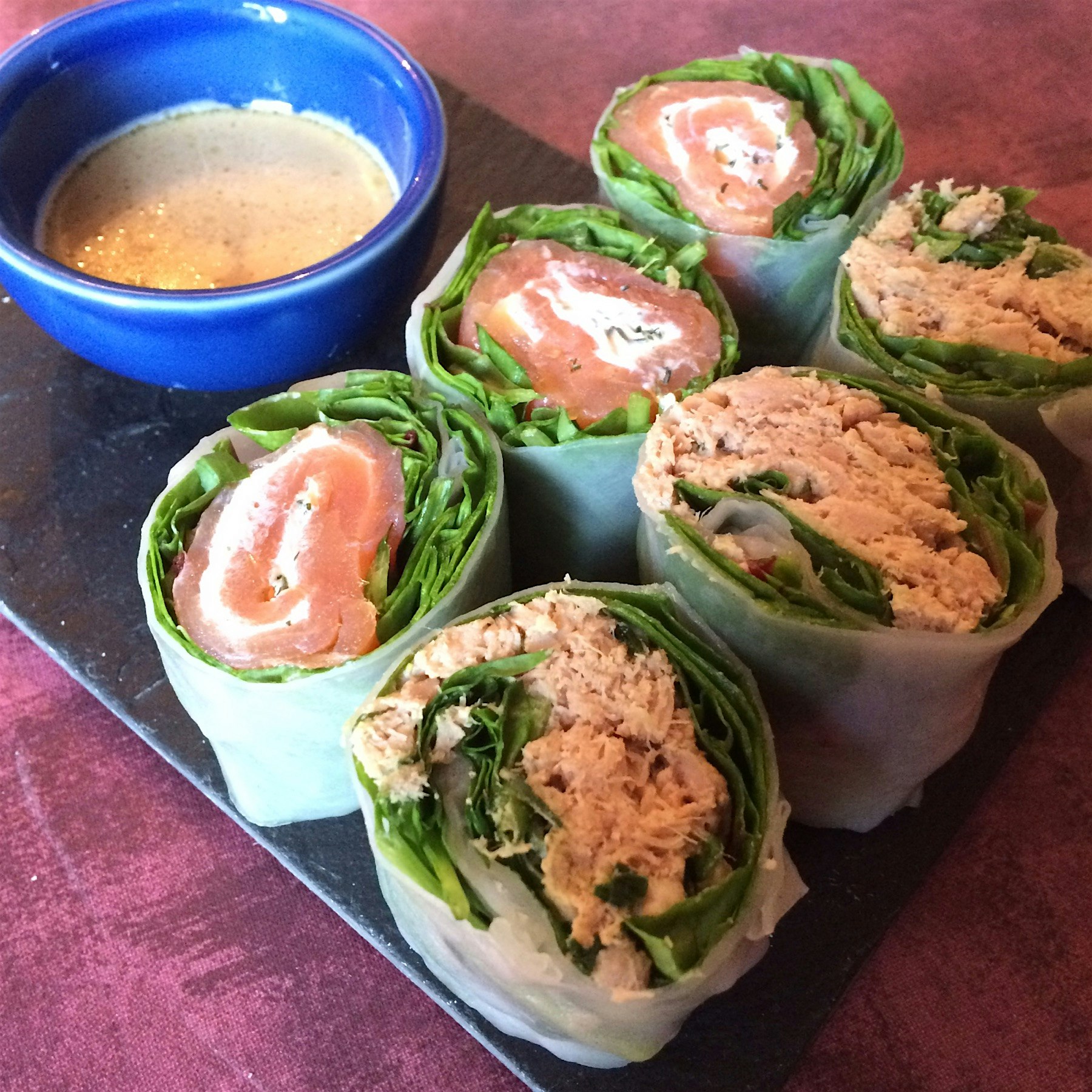 Homemade salmon and tuna rolls 