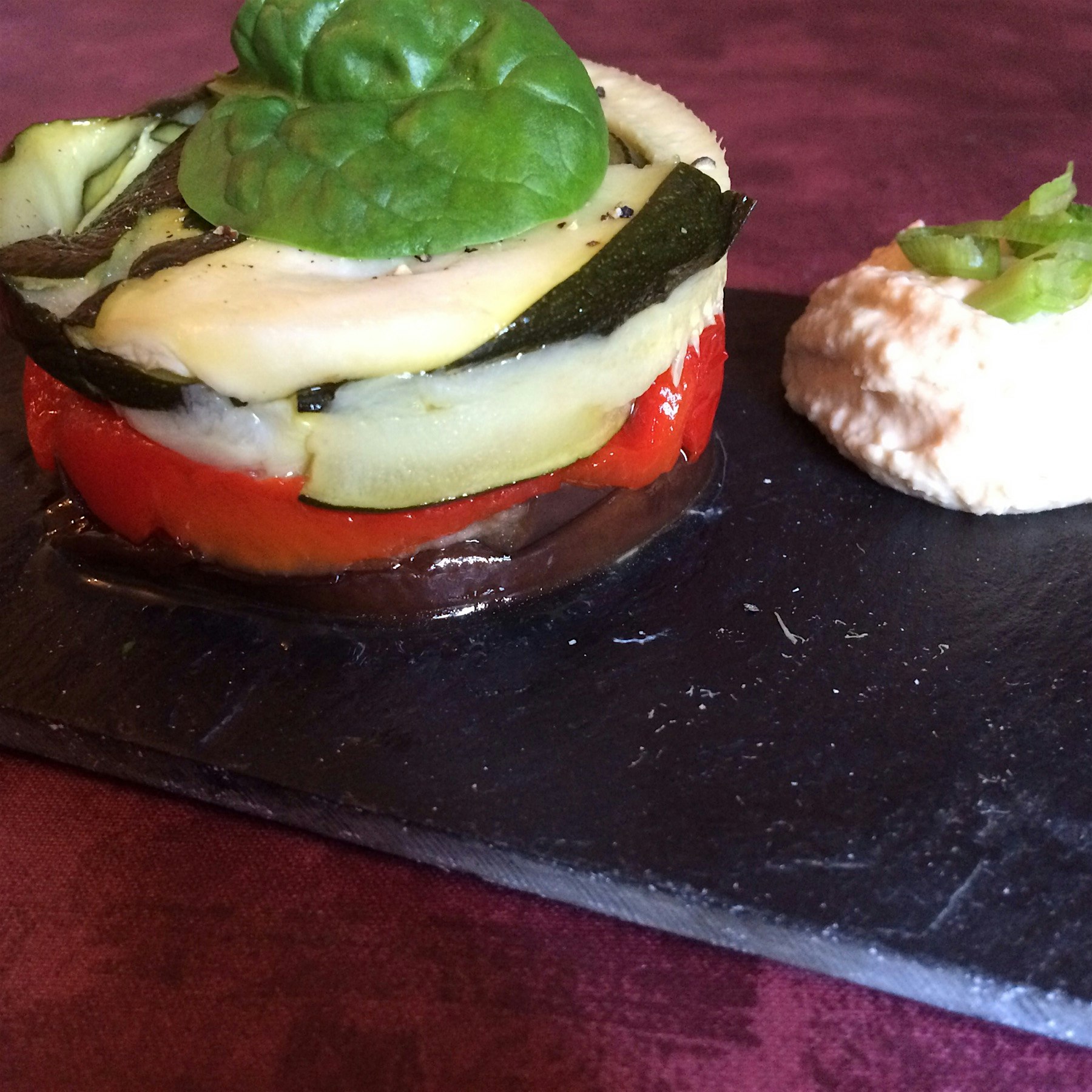 Marinated roasted veggies with a soy and tahini sauce 