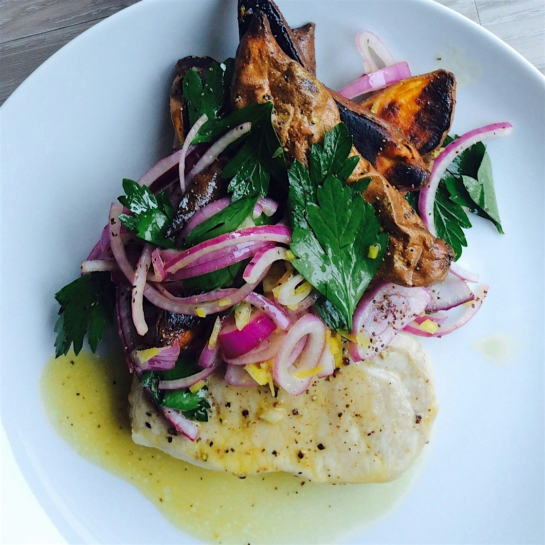 Another @BlueApron success by master chef @akhilg2002! pork chop Lunch. I wish I knew where this ...