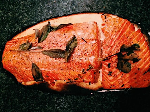 Cedar planked wild sockeye with smoked herbs and browned butter