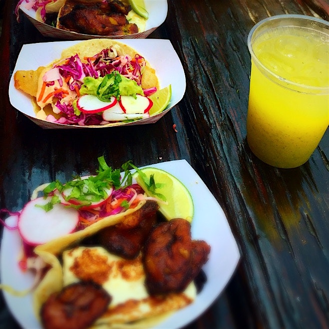 Made our way out to #Tacoway, the new face of Rockaway Taco! Fish taco, pickled veggies, black be...