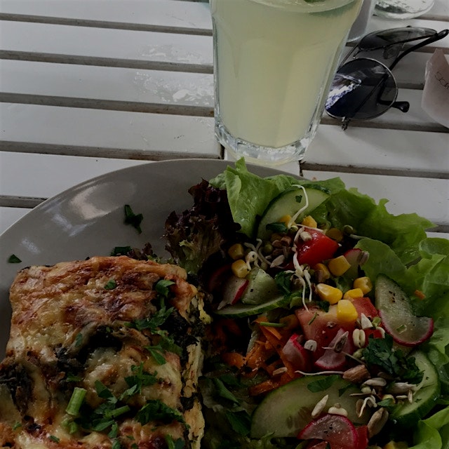 Sometimes simple is delicious! Vegetable lasagne with homemade freshly squeezed organic lemonade