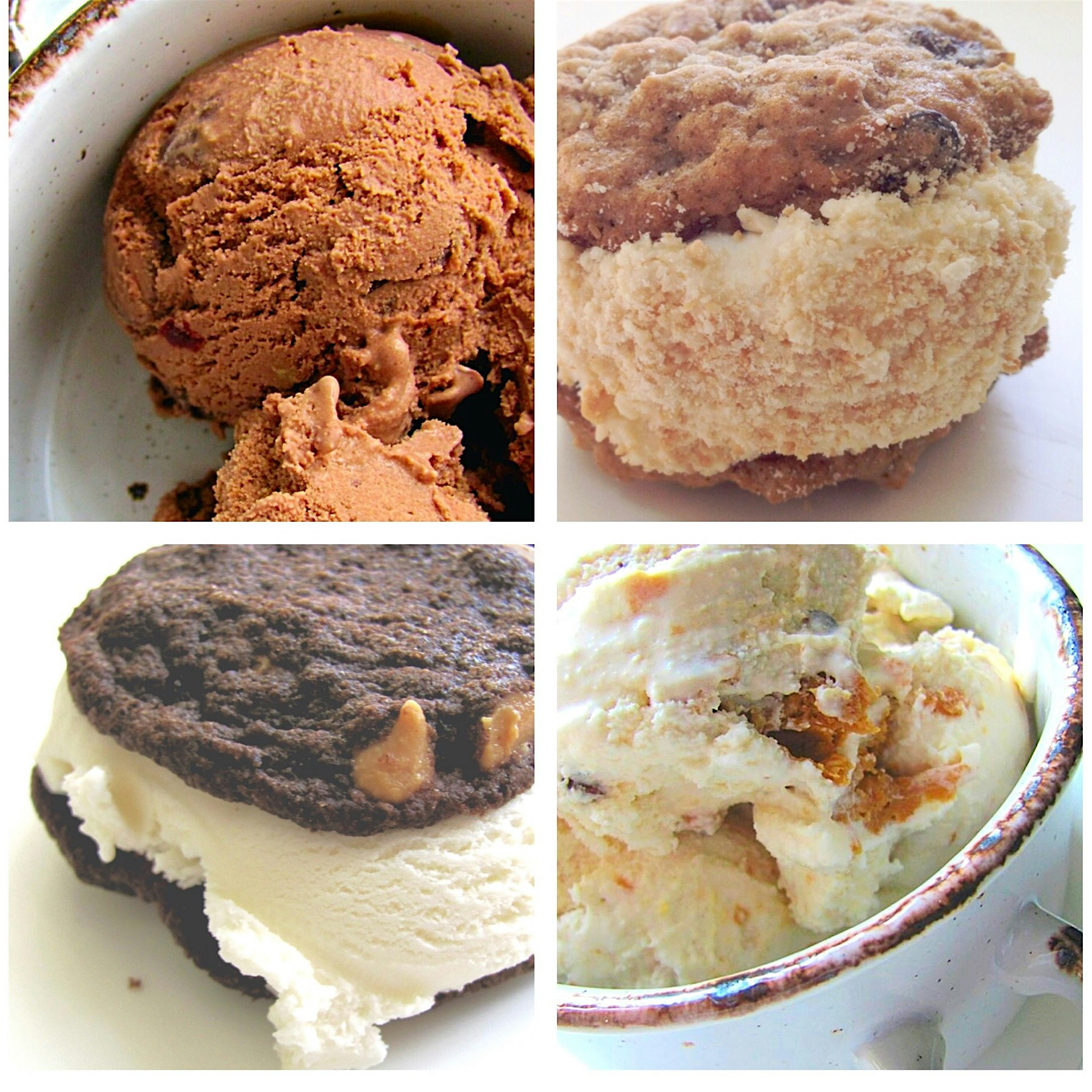 Chocolate trail mix ice cream, almond ice cream sandwich with oatmeal raisin cookies, peanut butt...