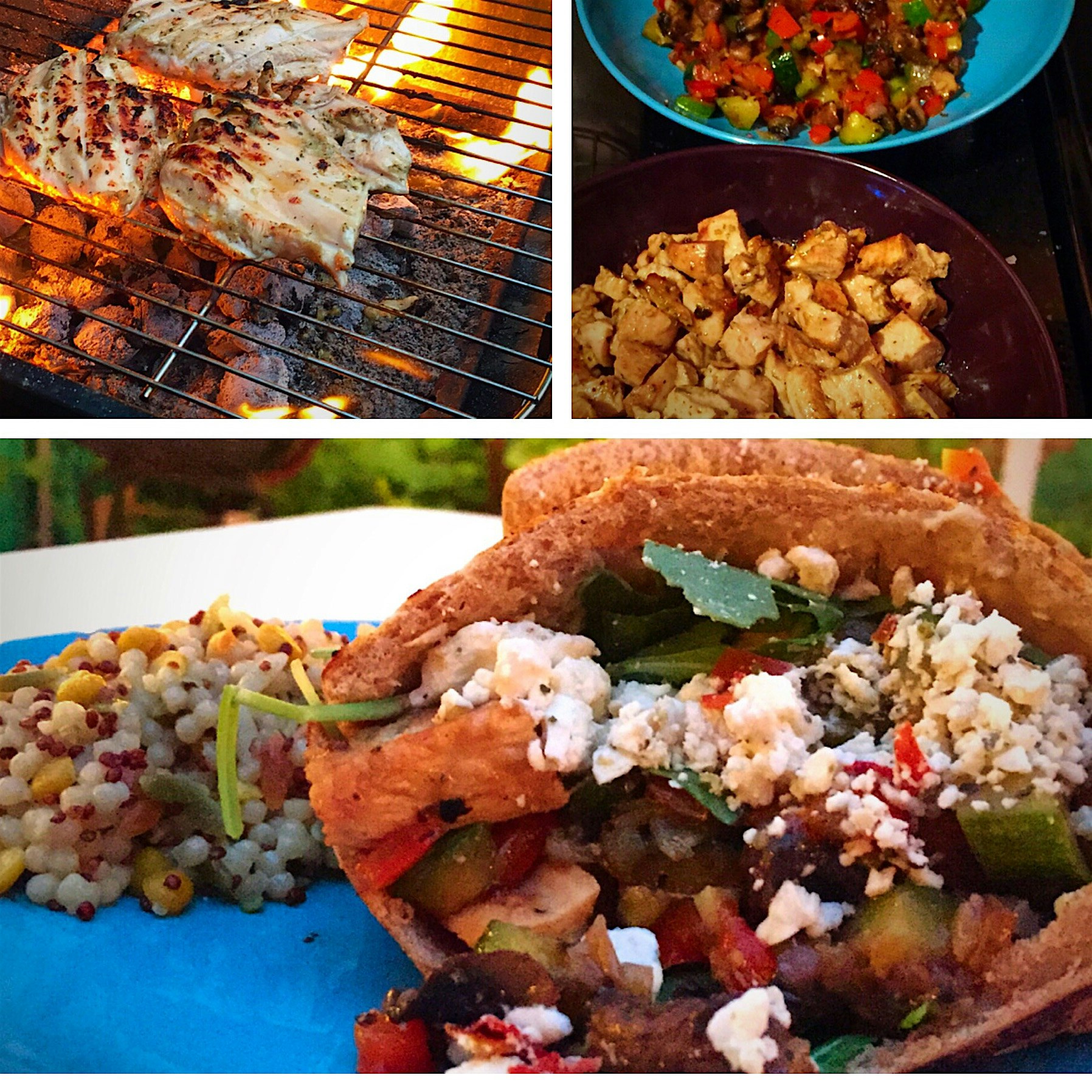 Tuesday's fare: Mediterranean spiced chicken, couscous, and sautéed veggies, all stuffed in a lit...