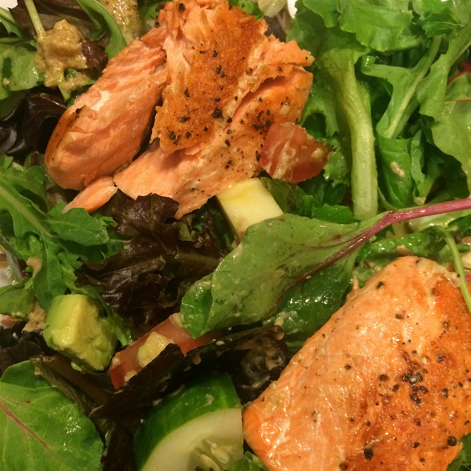 Salmon salad with a mustard vinaigrette.  (Homemade)
