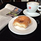 Locanda Verde is known for savory menu, but it's worth a morning visit for doughnuts x pastries too! Soft rosewater doughnut x cappuccino treat.