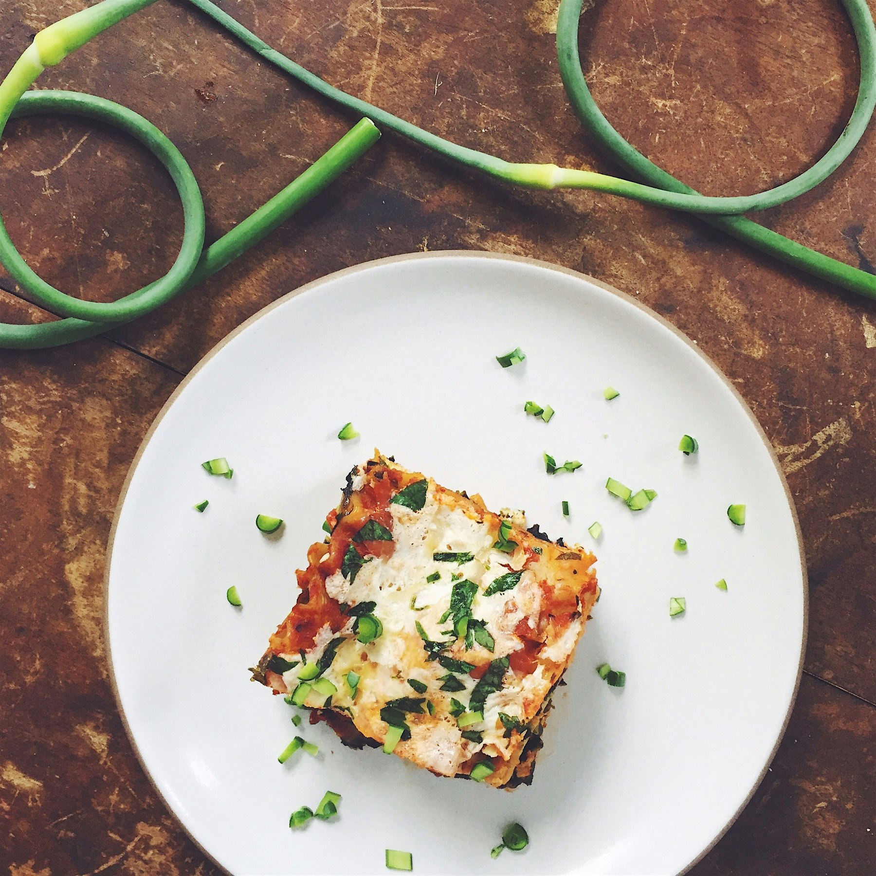 garlic scape & summer veggie lasagna