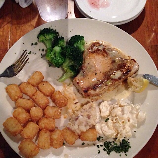 Local Delaware Swordfish — a little tots and mac n cheese thrown in for good measure 