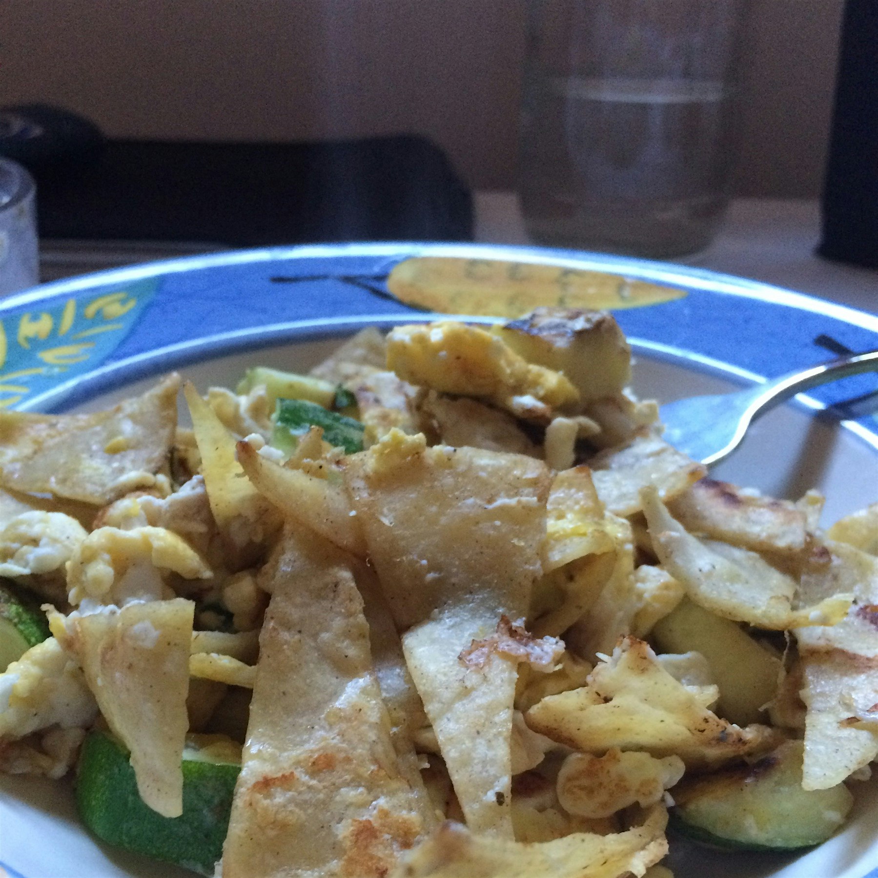When you wake up earlier and can leisurely whip up some scrambled eggs with tortilla, zucchini, a...