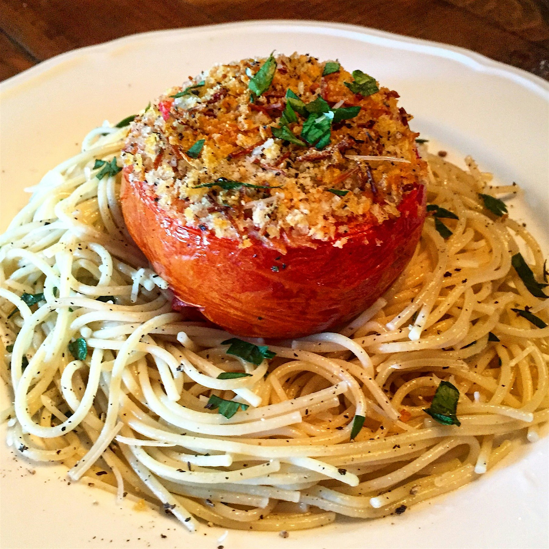 So many dishes to create with fresh tomatoes. Today, a whole tomato is roasted. The insides were ...
