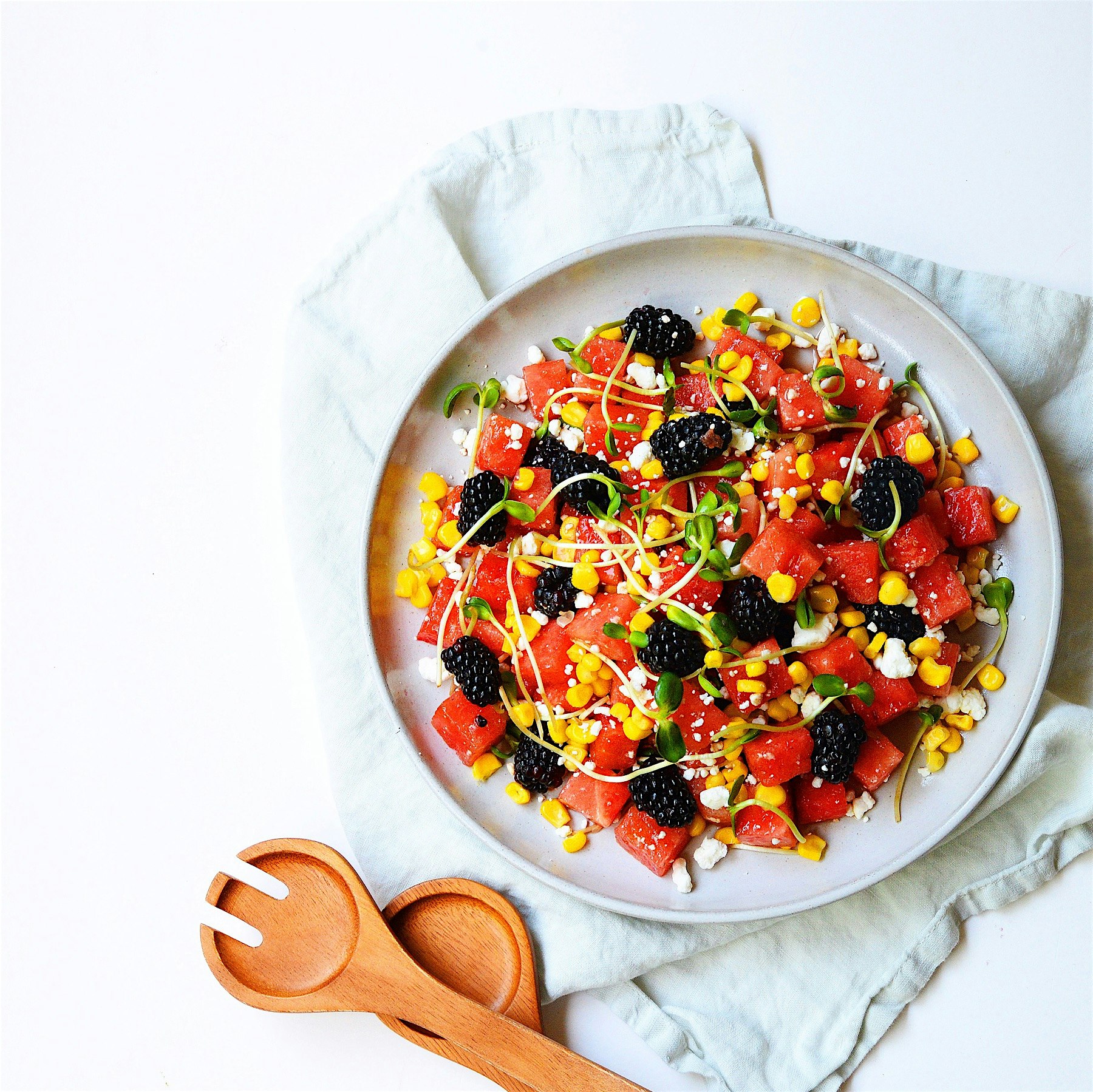 The best of summer ingredients in a salad that are tossed with a fig flavored balsamic vinegar.  ...