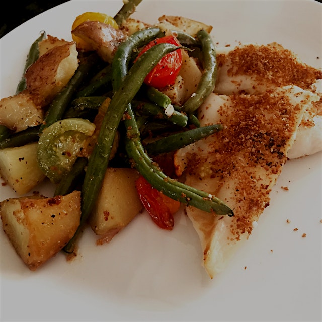 Fish baked over a big pile of veggies! #whatsfordinner
