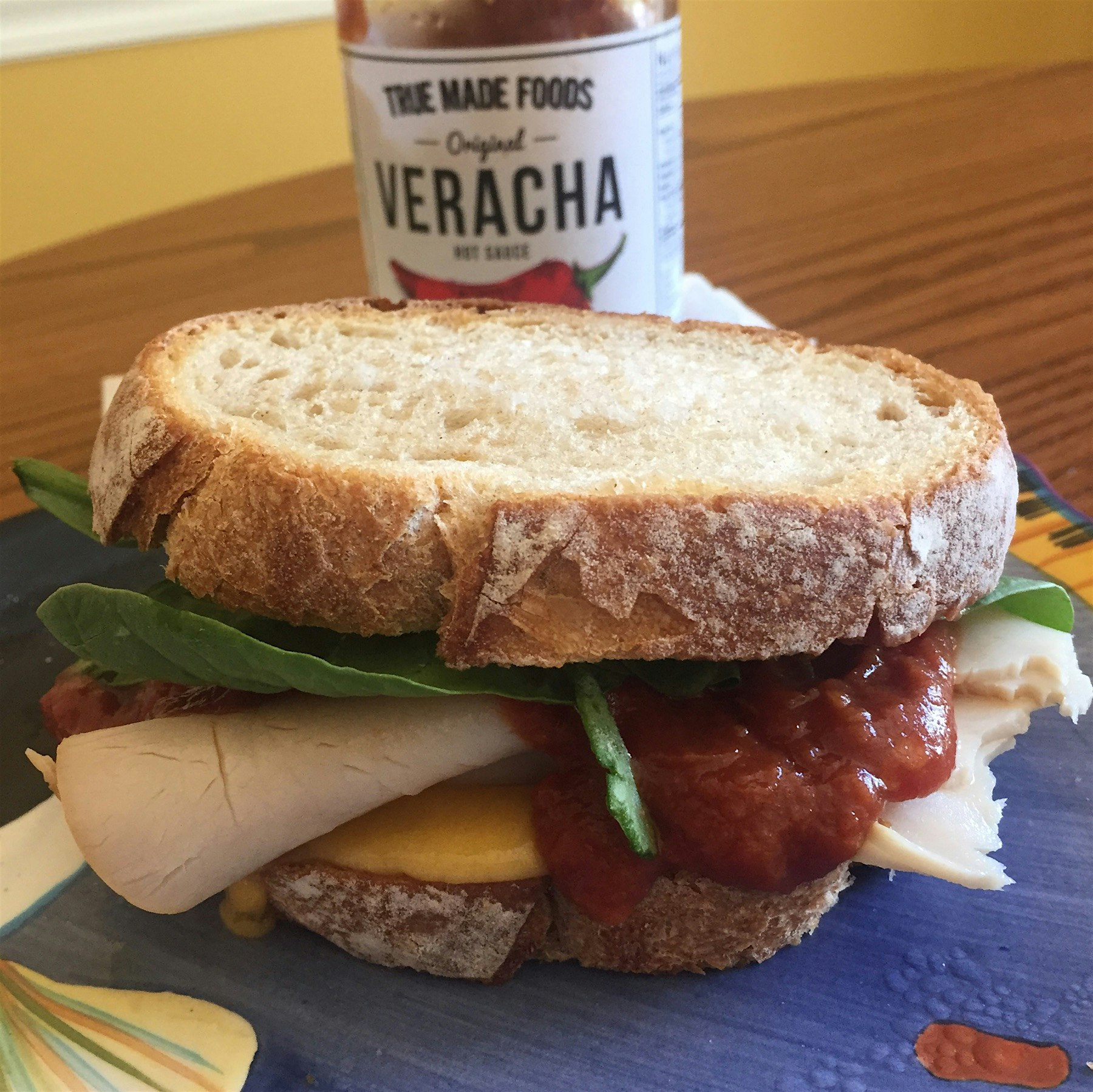 A Turkey Veracha sandwich with local Jalapeño Cheddar from Clover Hill Dairy and Sourdough Bread ...