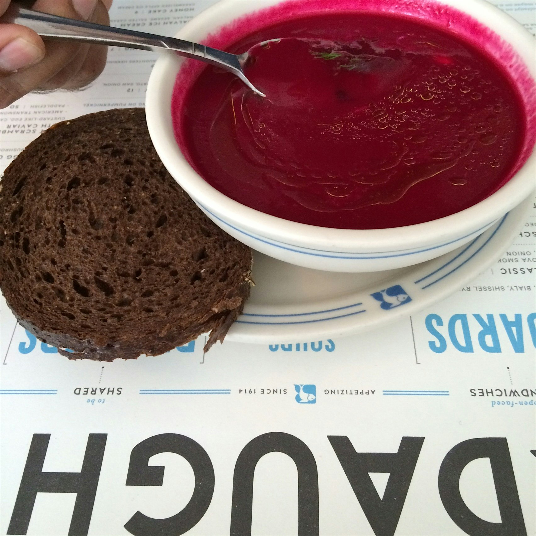 Bright and earthy bowl of borscht to start lunch off...