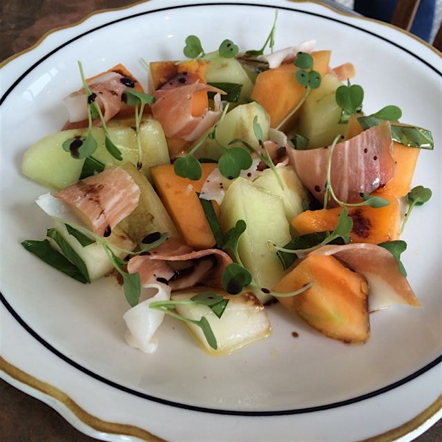6 different local melons with procuitto, Vila madori, and micro arugula. @contradanyc