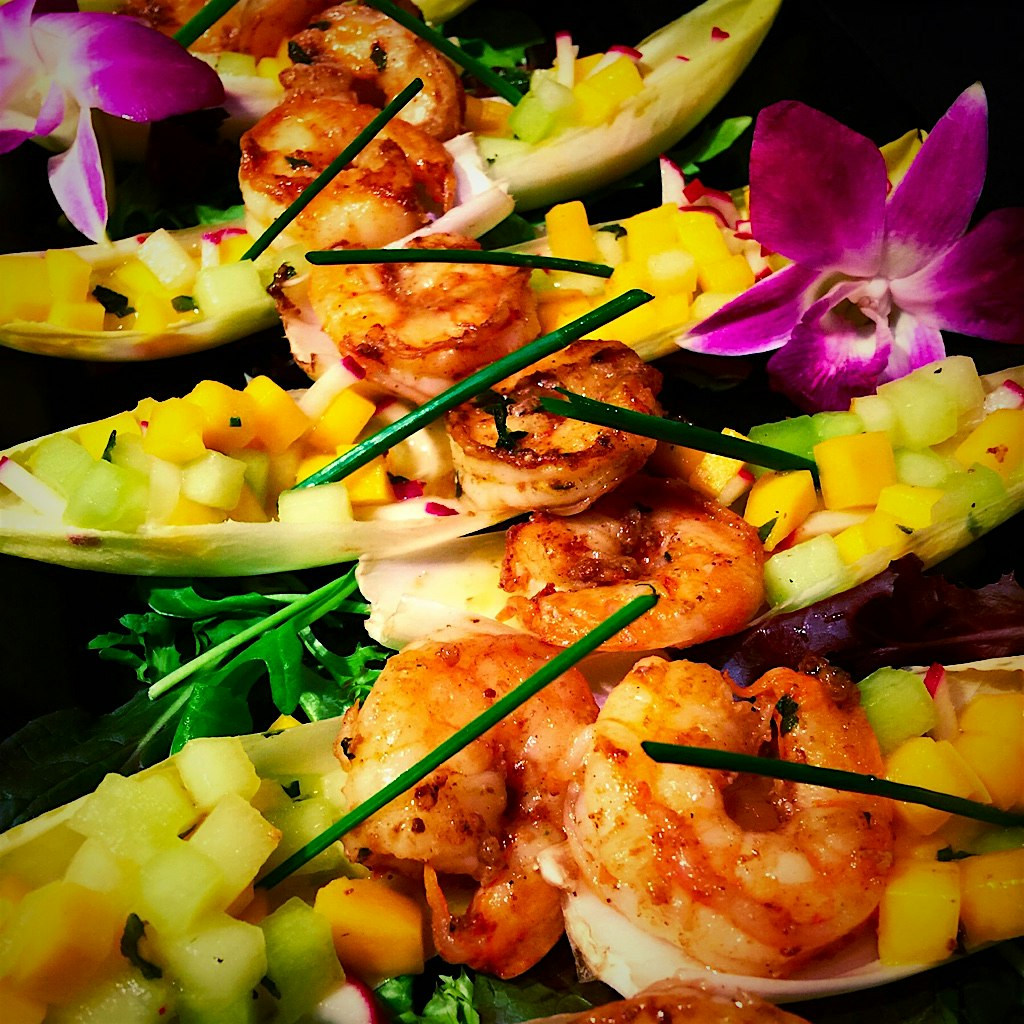 Mango Shrimp Cocktail Boats w/ a Honey Mint Dressing