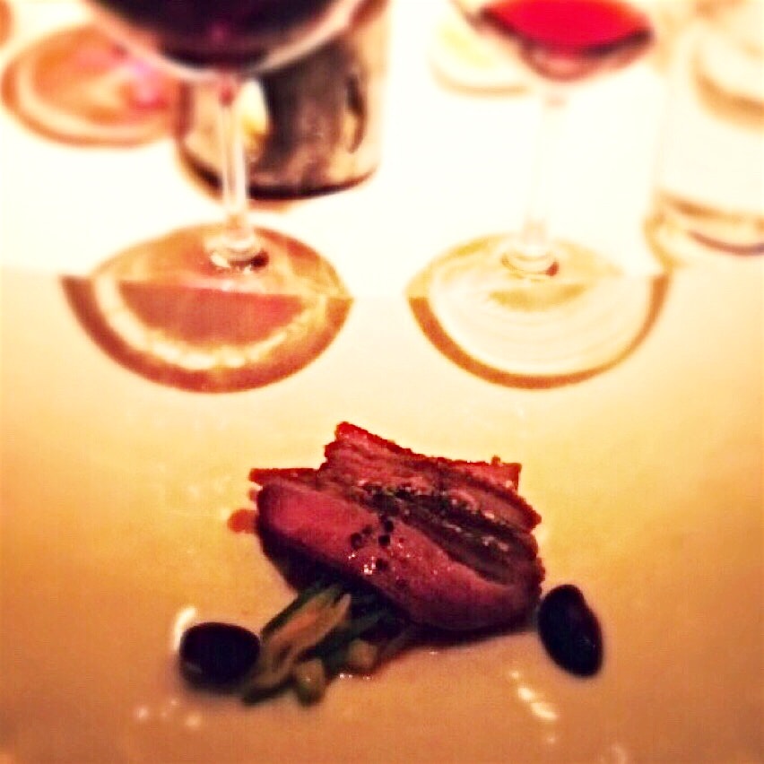 Pistachio crust on this duck is amazing!