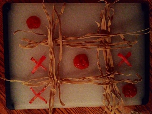 Rao's marinara sauce beats Norwich Meadow Farm tomatoes in Duck Egg Fettuccine tic-tac-toe.