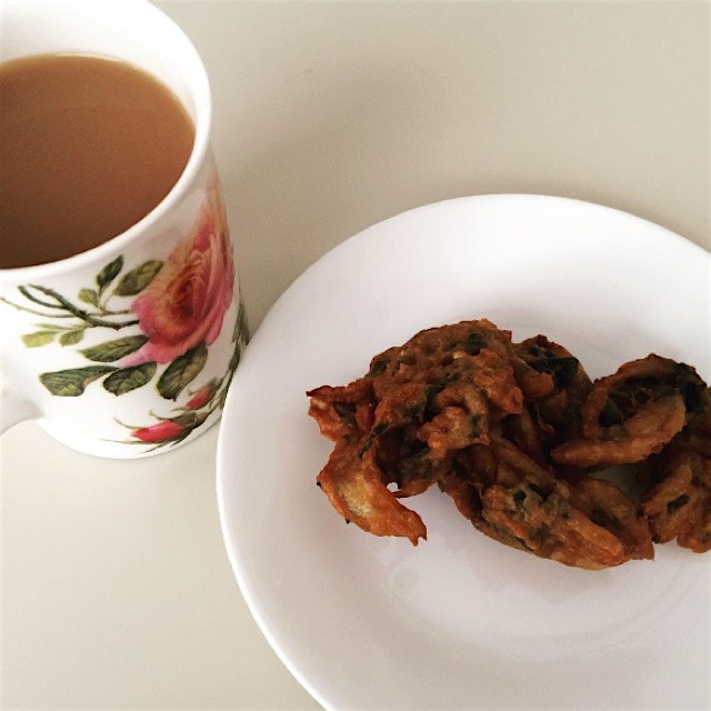 Tea and pakoras with my aunt.