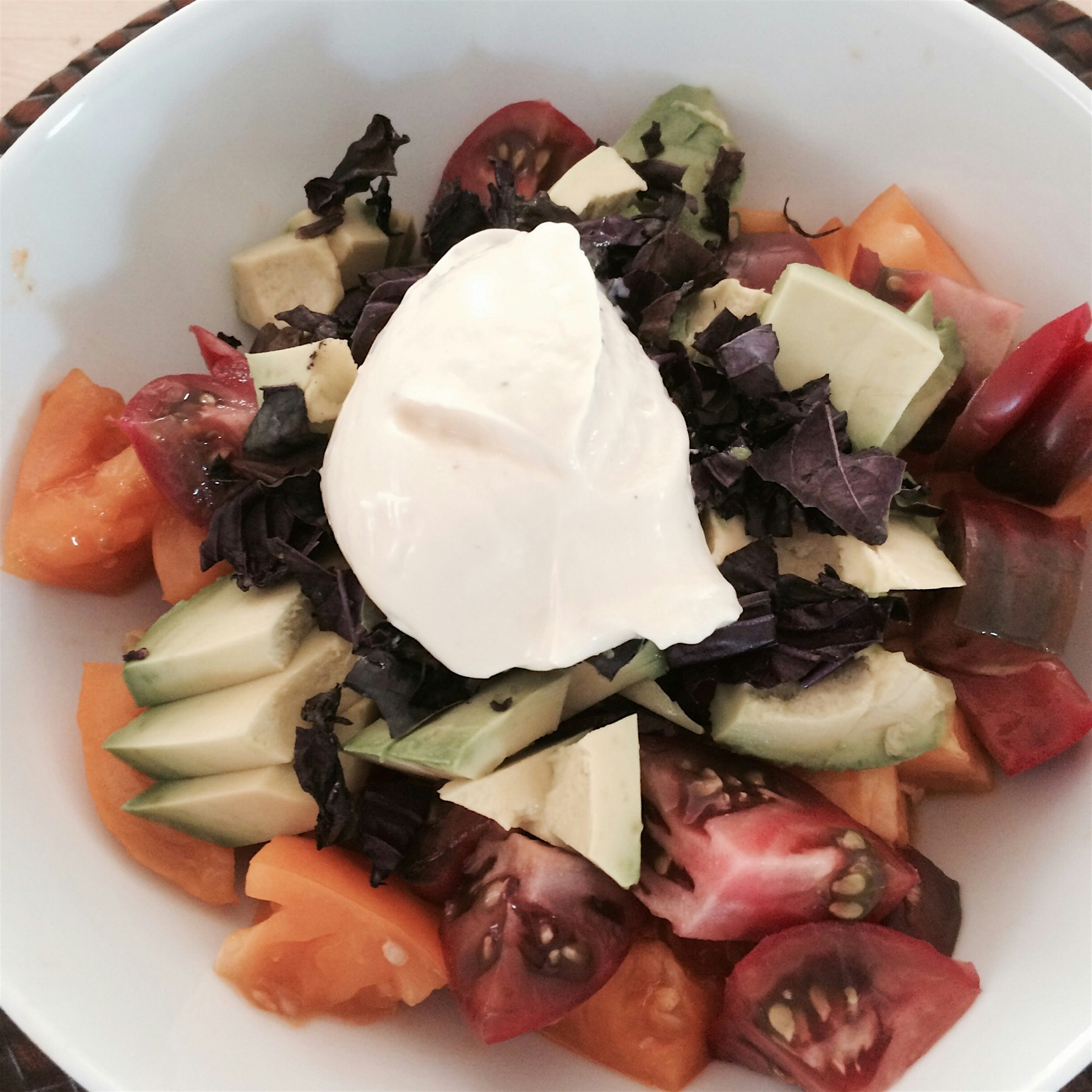 Tomato feast continues plus avocado and purple basil. #canalhousecooks inspired.