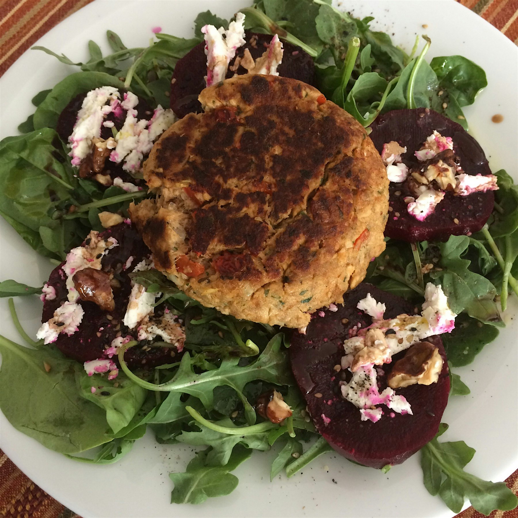 My Salmon burger on a lush bed