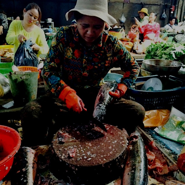 Ladies dominate fish and meat butchery at the Old Market in Siem Reap. This #ladyboss was going t...