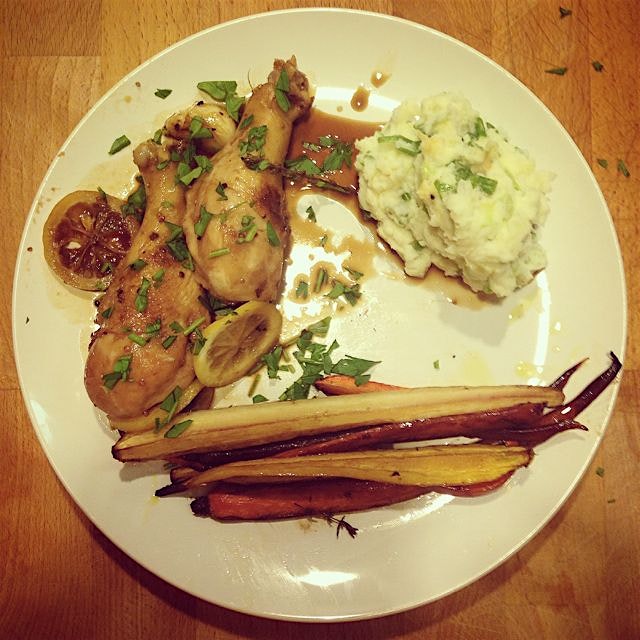 There was an entire head of garlic involved in that chicken.