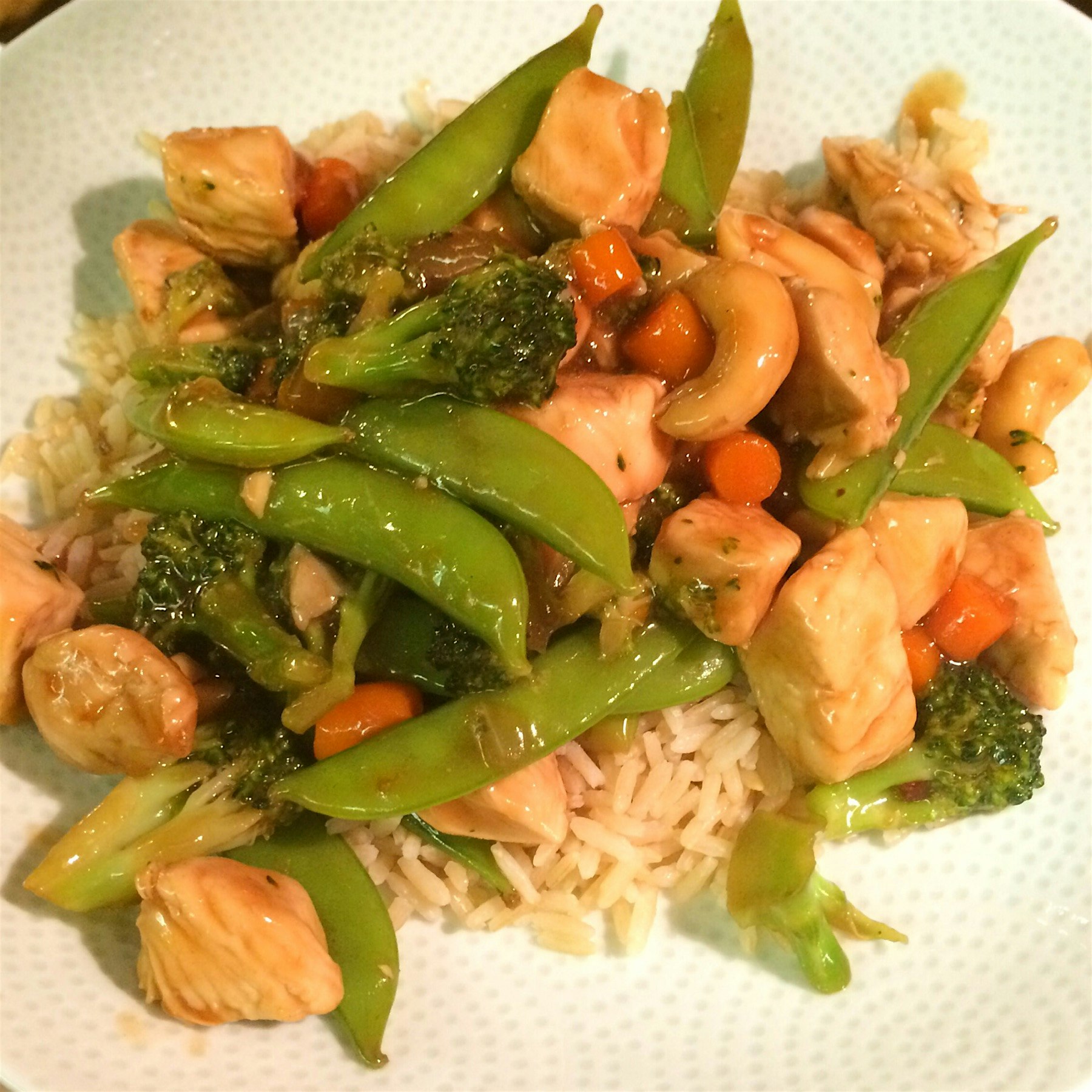 First meal in the new home - a little chicken and veggie stir fry. 