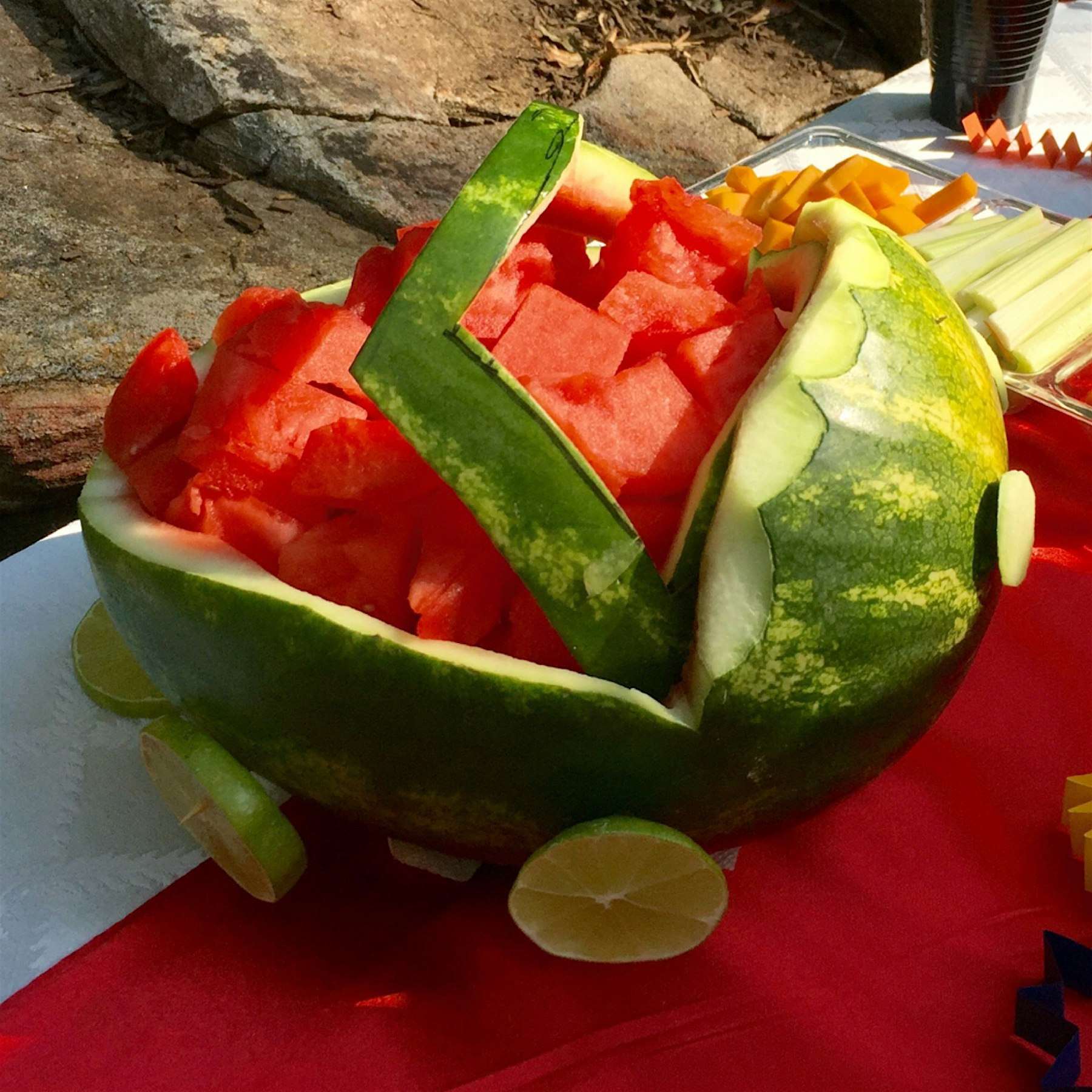 Watermelon car created by my daughter in law for little grandson's birthday.
This car's miles per...