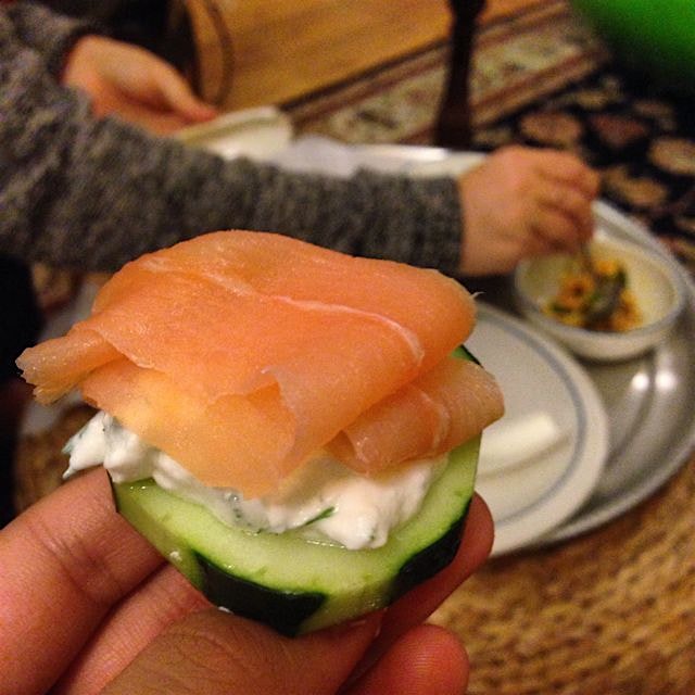 New Brunswick Lox on Dill Yogurt and Sliced Cucumber #lowcarbparty