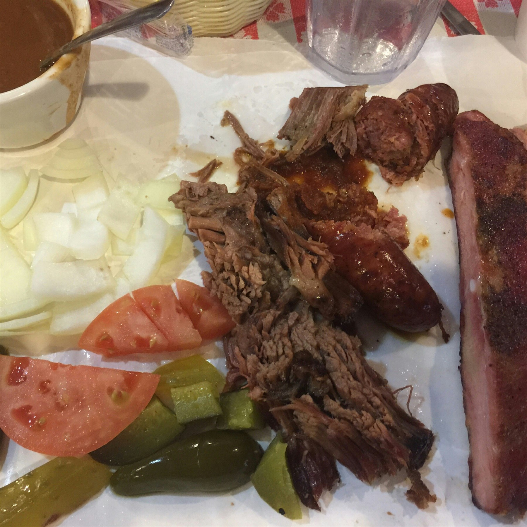 Texas BBQ!  Famous Joe Cotten's BBQ in South Texas. No plates needed! 