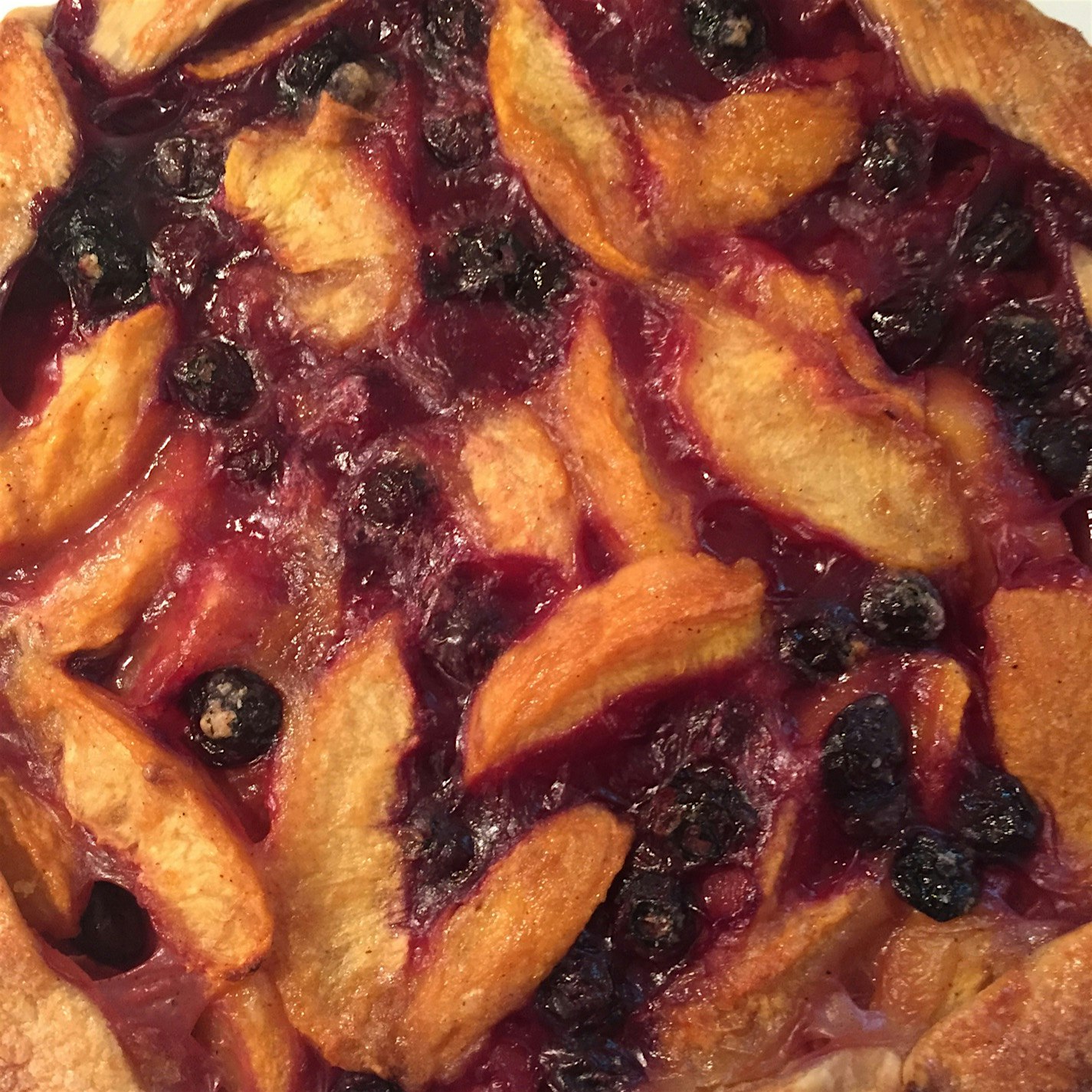 Peach and blueberry galette made from locally grown fruits from the Farmers' Market in Pleasantvi...