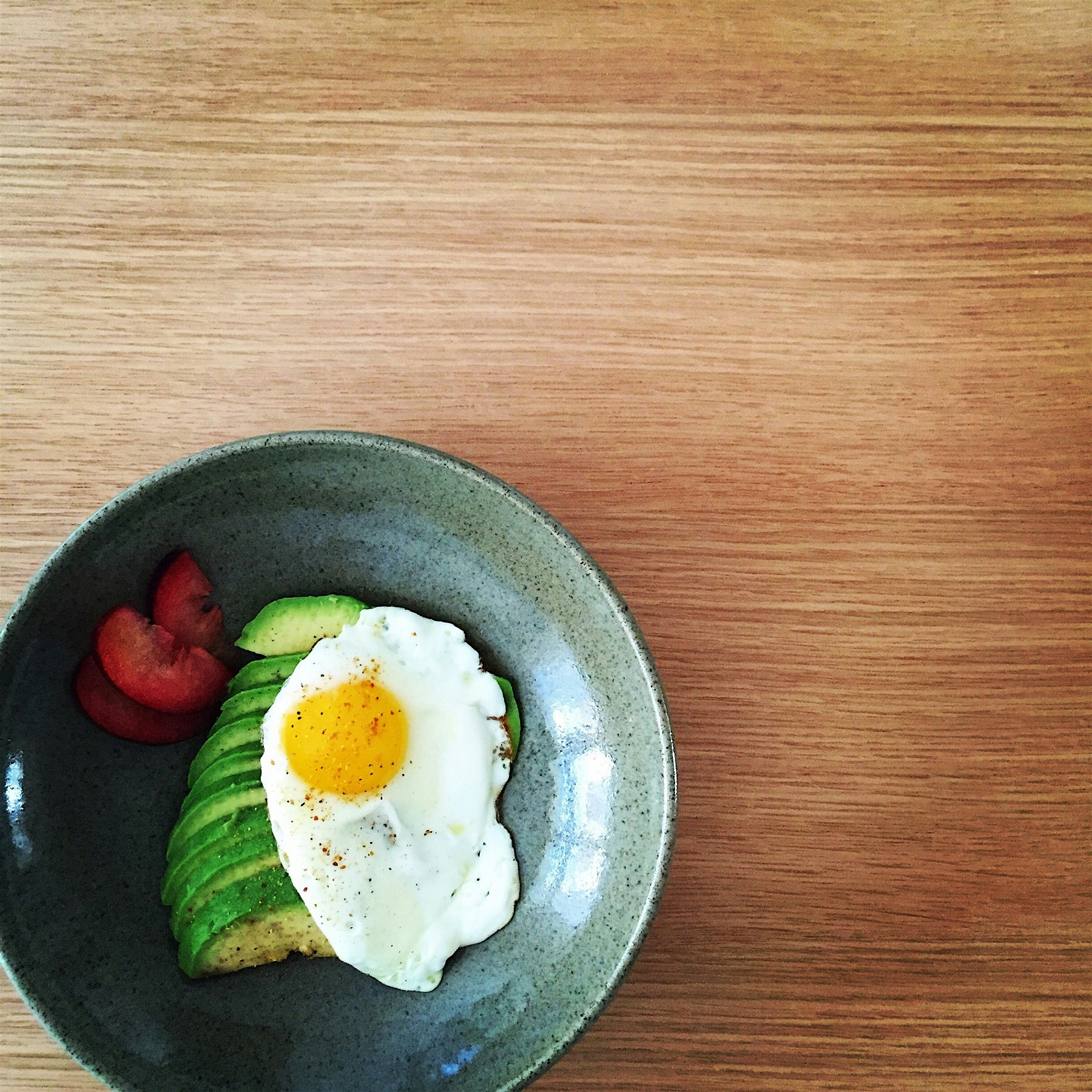Simple breakfast, delicious and filling: avocado and perfect fried egg with Shichimi Togarashi