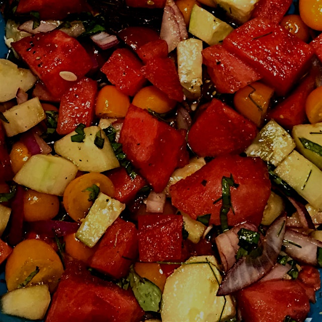 End of season watermelons are not as flavorful as they used to be, tho marinating with balsamic a...