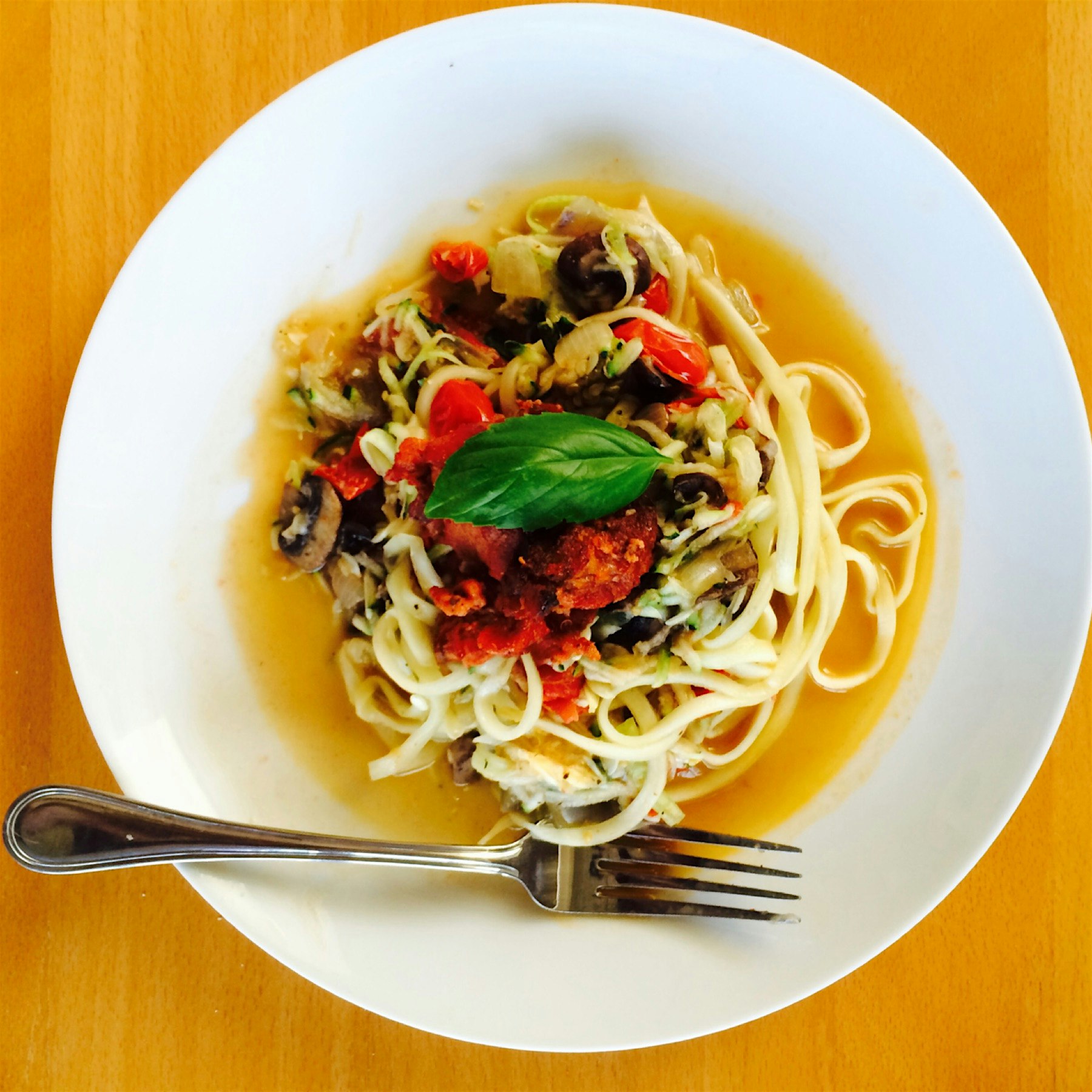 Zoodles 4eva. Made these with a batch of veggies from the farmers market - mushroom,  cherry toma...