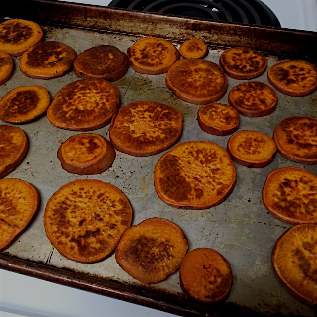 The sweet potatoes are roasted...