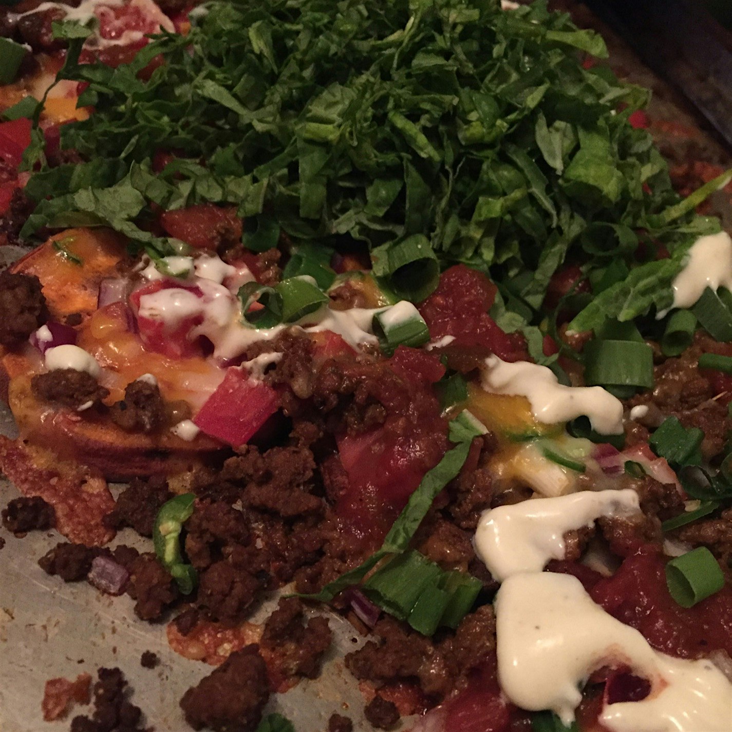 All for the sweet potato nachos with homemade Greek yogurt crema. #healthyfavs