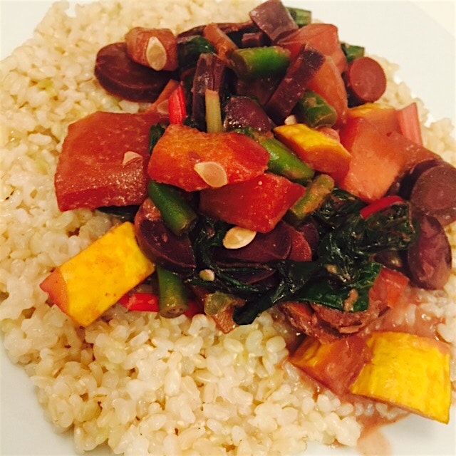 Homemade Purple Carrot Curry with rainbow chard from the garden