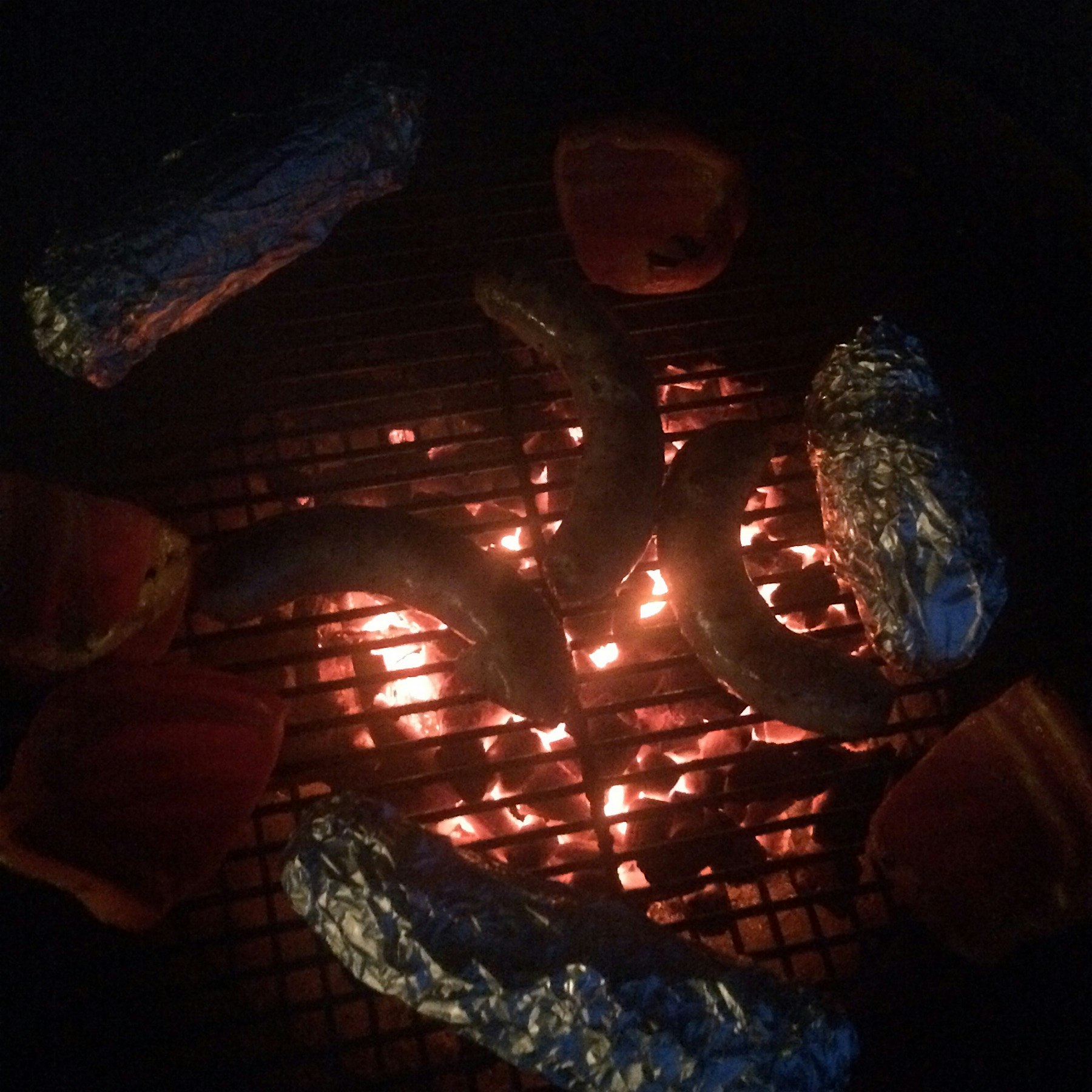 Fresh corn, peppers and sausage from Cole's Market on the grill tonight. 