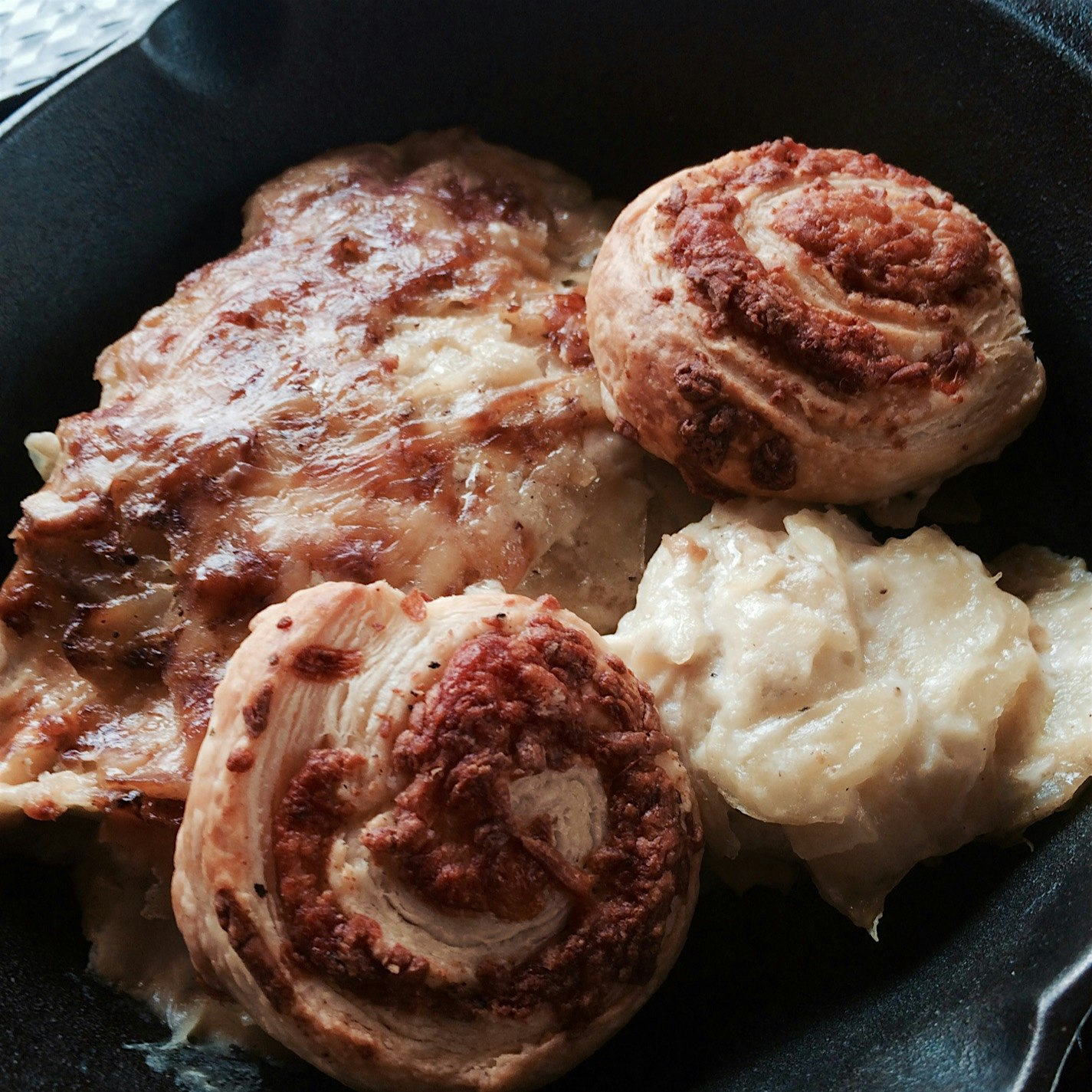 Leftover potato gratin with leftover appetizers #yesplease