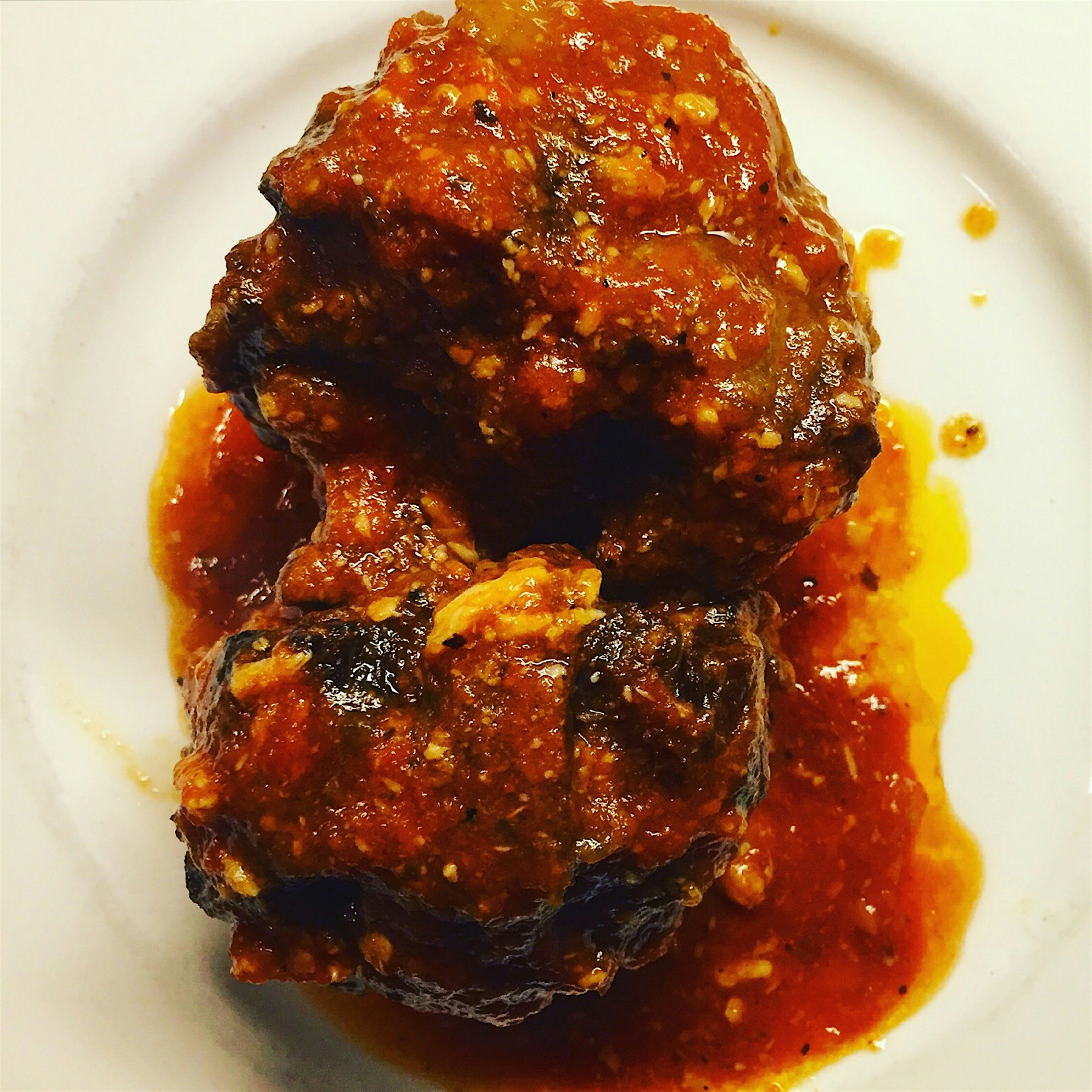 Grilled/ braised Ox Tails, Moms Tomatoes. 