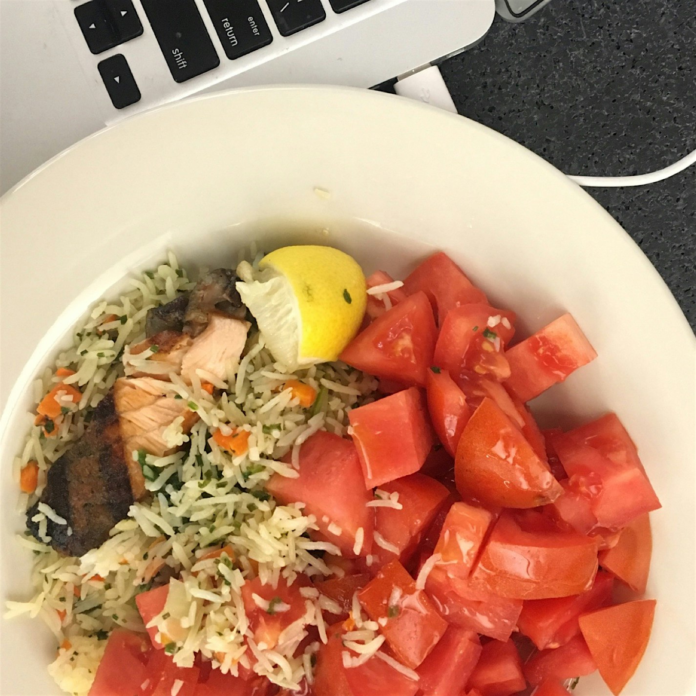 #leftovers make the best #notsaddesklunch. Topped off my Salmon and Basmati rice with the last of...